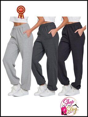 Women's Fleece Joggers Wide Leg Cinched Bottom Pockets Lounge Pants